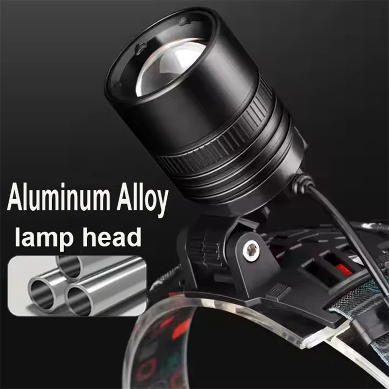 lampe frontale led sportive rechargeable modes lumiere extérieure fishing bandes élastiques orange rouge
