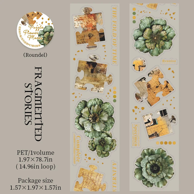 ruban décoratif multicolore fleurs puzzles adhésif vintage romantique scrapbook papeterie art fleurs imprimées
