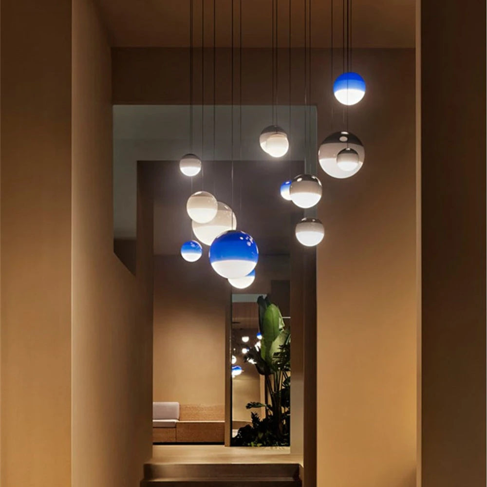 suspension lumineuse moderne bicolore gradation couleurs blanc bleu vert orange rose noir