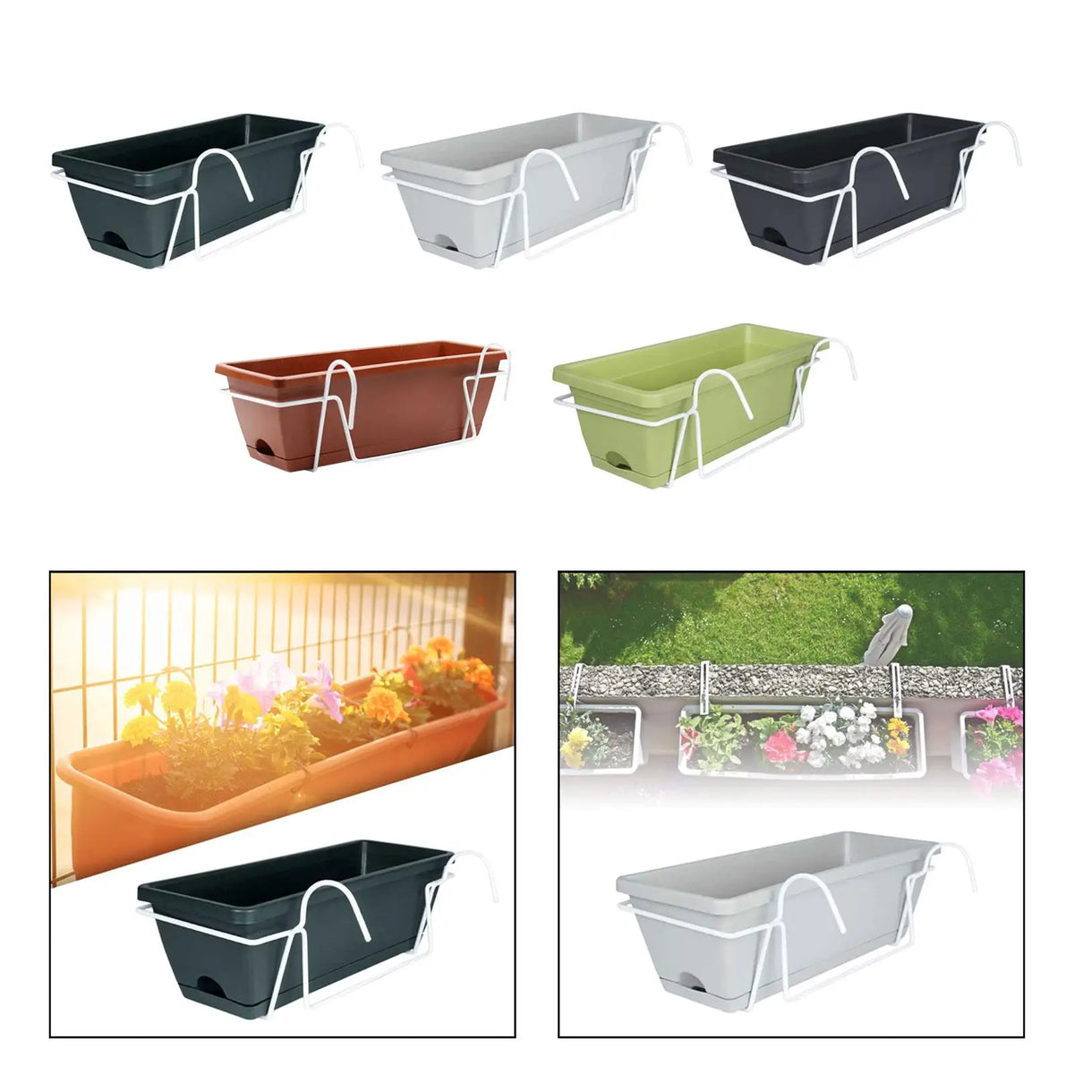 bac fleurs moderne noir blanc vert balcon rail porche décoration extérieure intérieure détachable