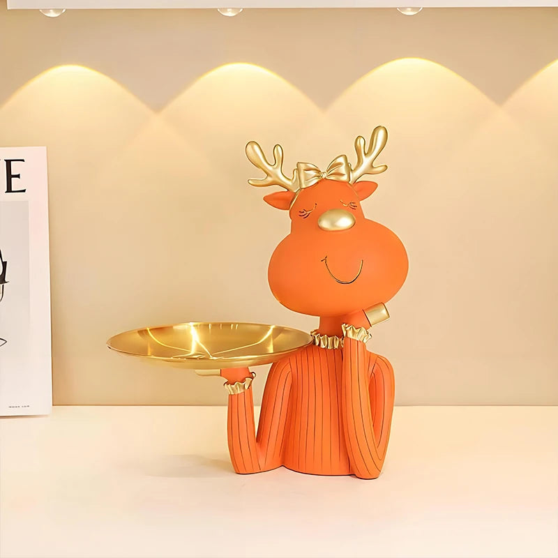 support clés cerf doré plateau rangement moderne orange bleu decoration festive