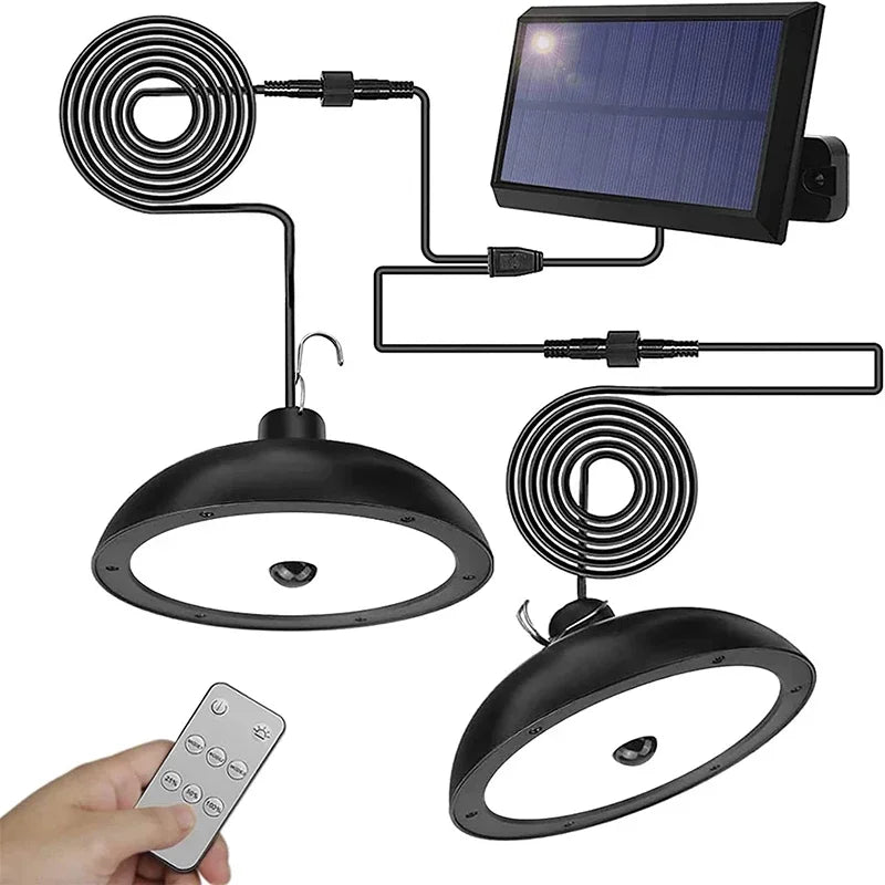 lampe solaire suspendue moderne noire ip65 led étanche télécommande minimalisteextérieur