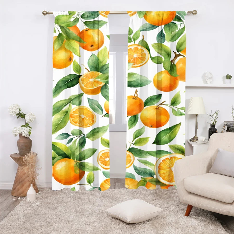 rideau moderne oranges feuilles vertes blanc translucide polyester 60x150cm 75x166cm 105x230cm 130x210cm