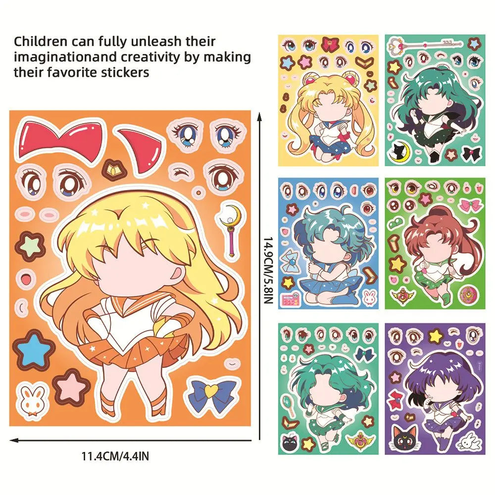 sticker autocollant anime personnages mignon géométrique rouge bleu vert jaune violet décoration bouteille carnet