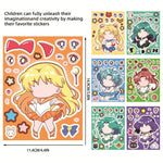 sticker autocollant anime personnages mignon géométrique rouge bleu vert jaune violet décoration bouteille carnet