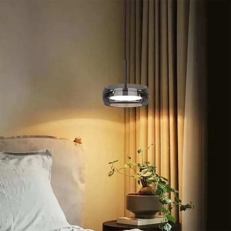 lampe suspendue moderne anthracite gris mat salon restaurant télécommande trois couleurs dimmable led
