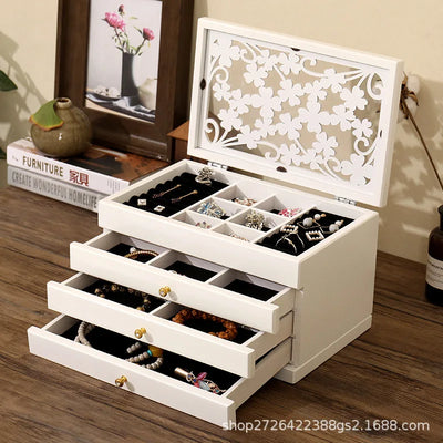 Boîte de rangement en bois pour bijoux avec intérieur velours - Organisateur pour colliers et bracelets