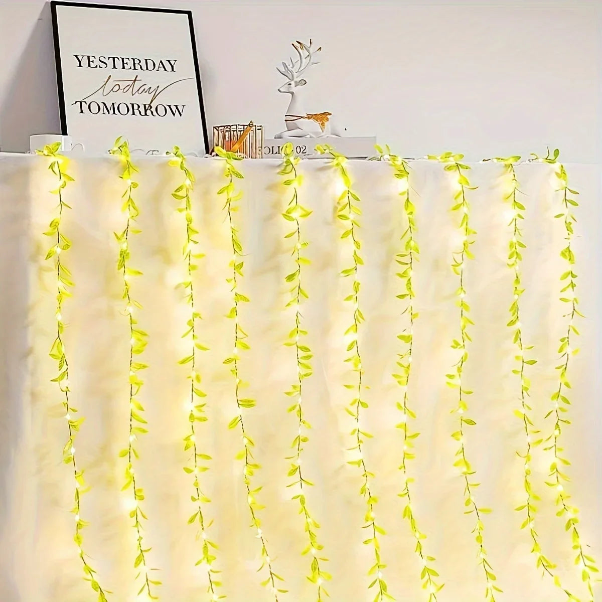 guirlande lumineuse décorative feuilles vertes led blanc chaud fil métallique champêtre bohèmeintérieur décoration festive