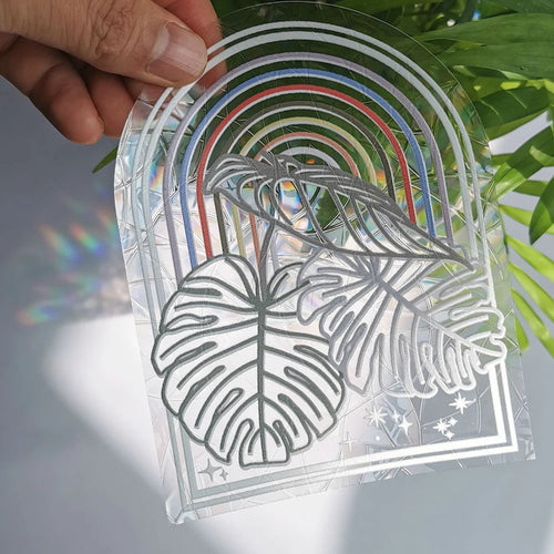 autocollant mural décoratif arc ciel fleurs champignons texte lunaire adhésif pvc transparent maison