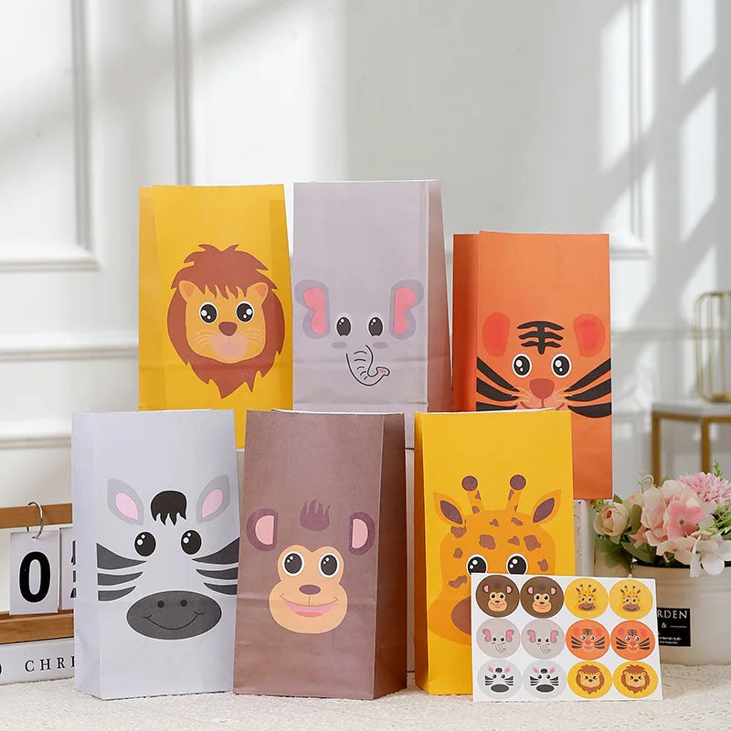 sacs papier animaux cartoon poignées blancs tigre zèbre girafe elephant enfants fêtes anniversaires