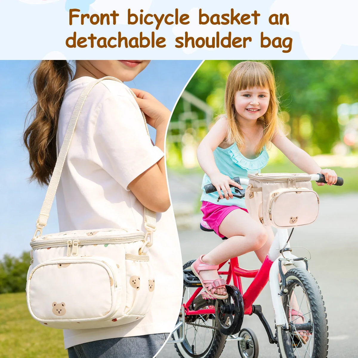 sacoche bébé panier vélo ours motif enfant bandoulière ajustable tissu nylon transparent