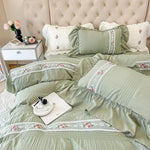 drap plat brodé rose clair classique plissé taies oreillers ensemble literie romantique