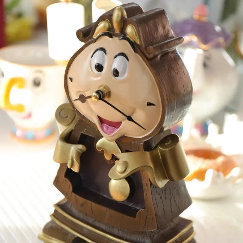 horloge mécanique dessin animé Cogsworth Belle Bête or bois texturé 24cm haute déco chambre