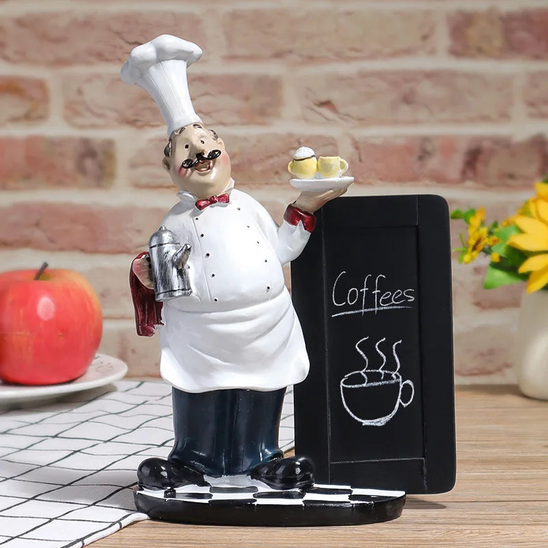 ornement decoratif chef cuisinier tablier blanc chapeau motif carreaux panel coffees pâtisseries cafetière fleurs
