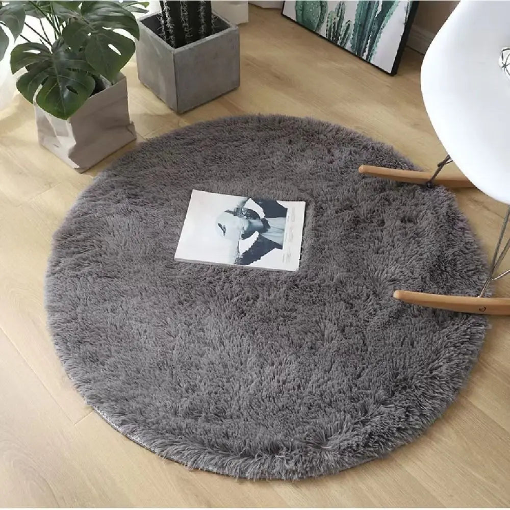 tapis rond peluche épaisse antidérapant gris marron bleu rose violet moderne maison chambre salon