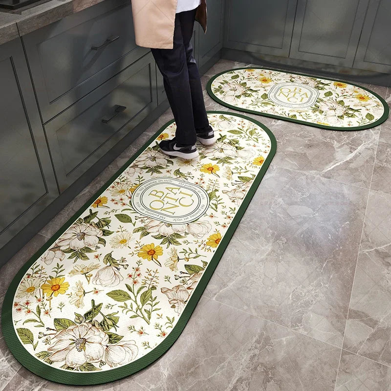 tapis sol antidérapant couleur beige floral classique intérieur extérieur cuisine salon