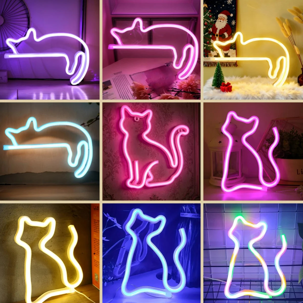 néon chat forme animaux chambre veilleuse led rose blanc moderne adhésif mur opaque
