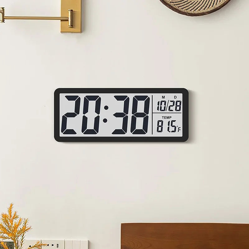 horloge murale digitale affichage température date moderne minimaliste salon