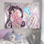 tapisserie graphique anime personnages dessins animés rose vert blanc illustration animaux mignons moderne