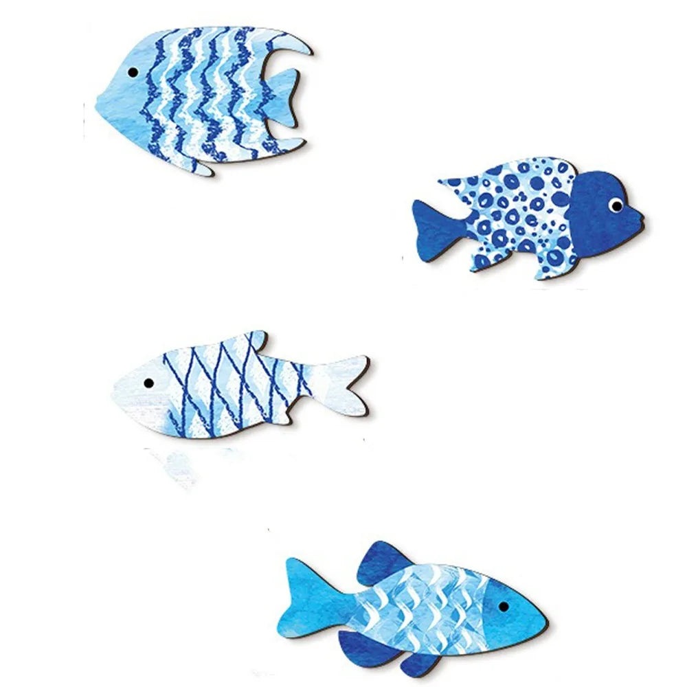 décoration murale poissons bois marin bord mer vieilli abstrait océan nautique étoiles coquillages filets