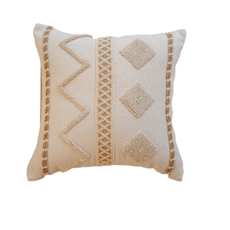 coussin peluche patchwork motif géométrique boho chic franges non toxique 45x45cm