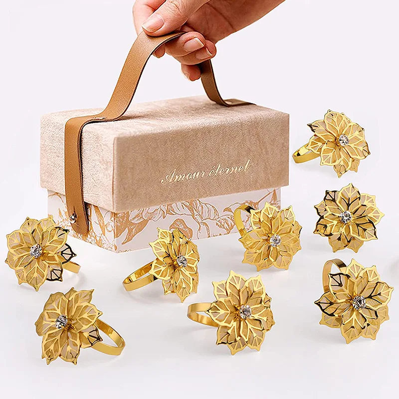 bagues dorées fleurs diamants simulés élégantes modernes anneau ajustable set pièces
