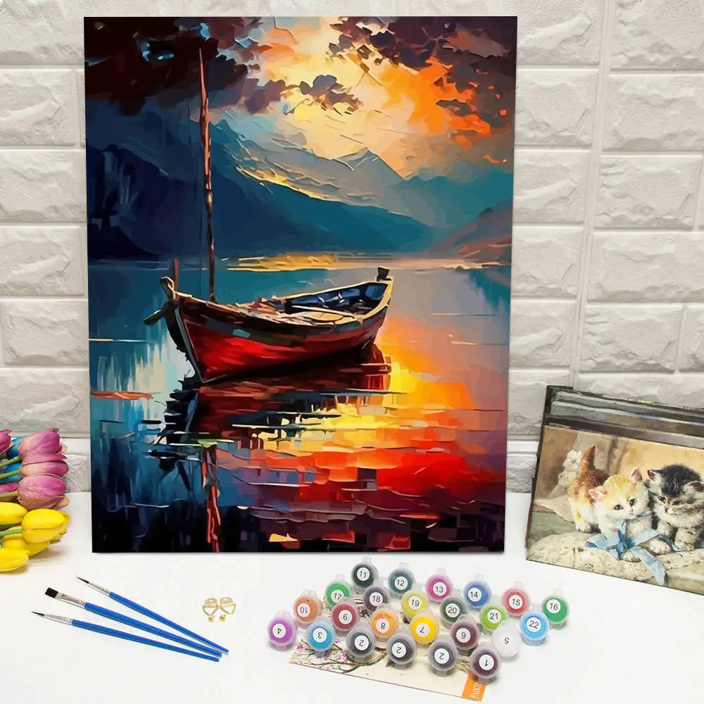 peinture l'huile paysage marin bateau abstraite toile peindre soi même débutant crochets vis pinceaux