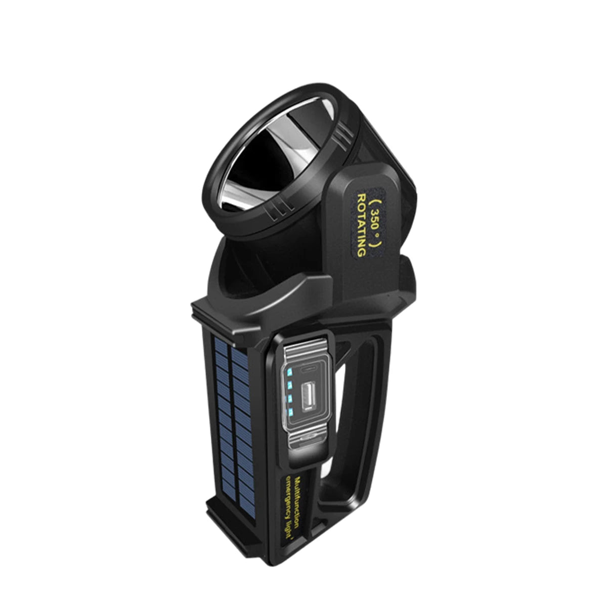 lampe torche multifonction rechargeable led noire moderne robuste poignée intégrée port usb type