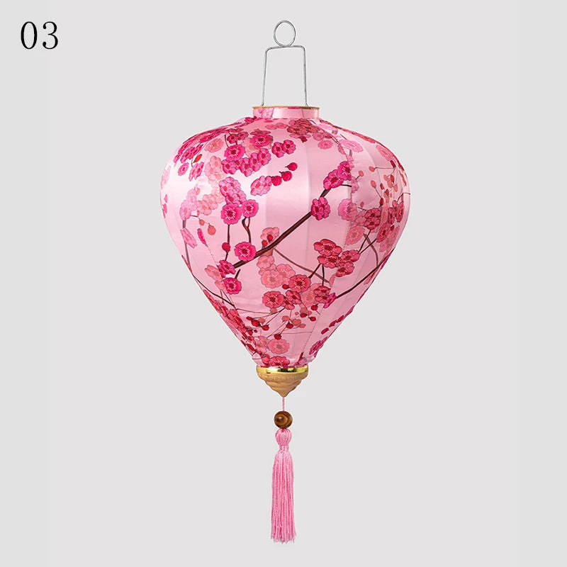 lanternes chinoises traditionnelles fleurs cerisier tassel soie rouge bleu jaune rose