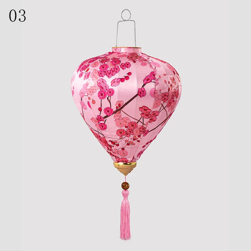 lanternes chinoises traditionnelles fleurs cerisier tassel soie rouge bleu jaune rose