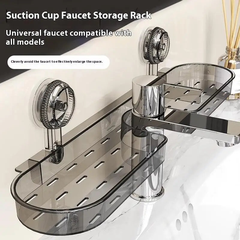 étagère rangement transparente moderne salle bain ventouse ondulée flacons parfum