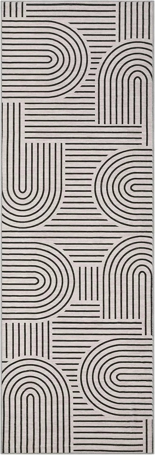 tapis moderne minimaliste polyester antidérapant noir blanc rose beige geometrique circular linear