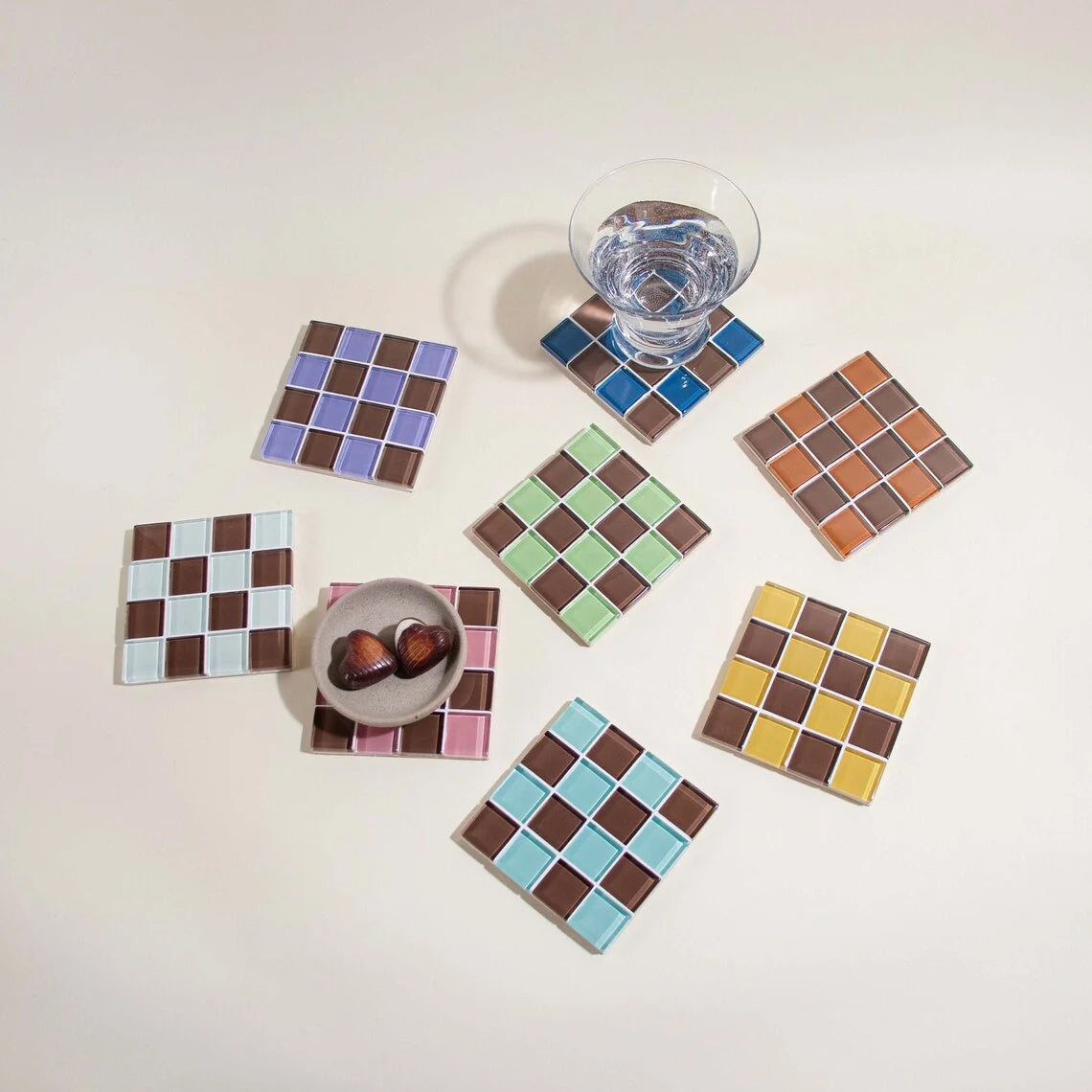 coasters verre mosaïque couleurs vives moderne maison decoration jouets adultes cocktail