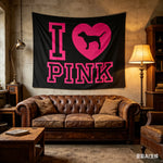 tapisserie murale graphique pink chien cœur noir rose vif moderne décoration chambre étudiante bannière