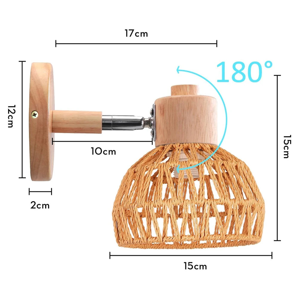 lampe murale tissu tressé bois naturel éclairage moderne rustique entrée chambre coucher