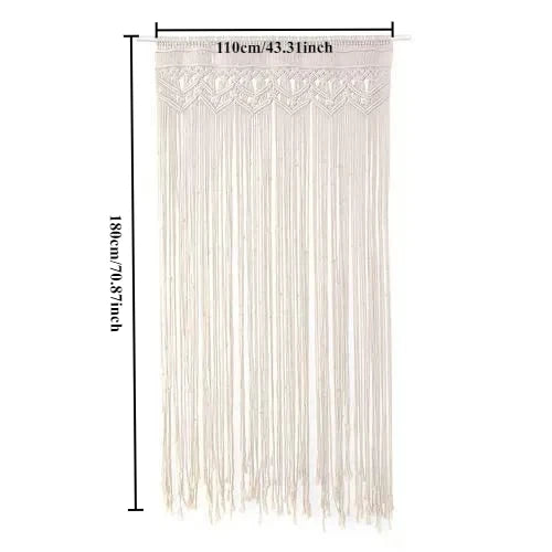 rideau macramé boho chic beige clair franges décoration murale chambre salon