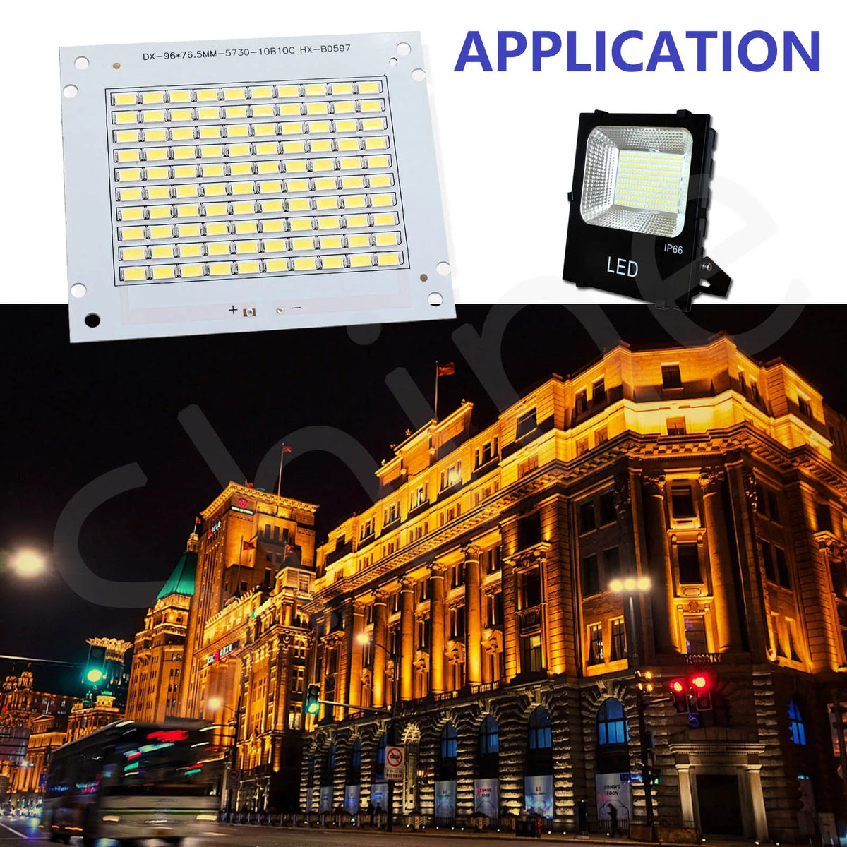 projecteur led 100w 200w 50w lumineux plaque industrielle alu opaque connecteurs rouges