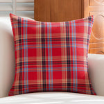 ensemble deux housses coussin carrées motif tartan vert rouge décoration maison traditionnel