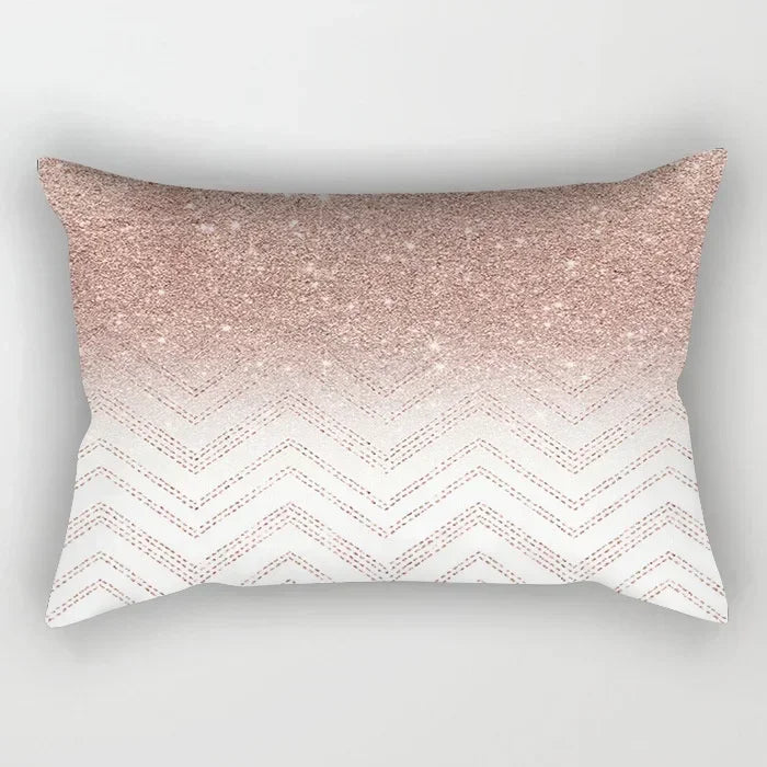 taie d'oreiller rectangulaire rose blanc doré motif géométrique moderne lit chambre décoration maison