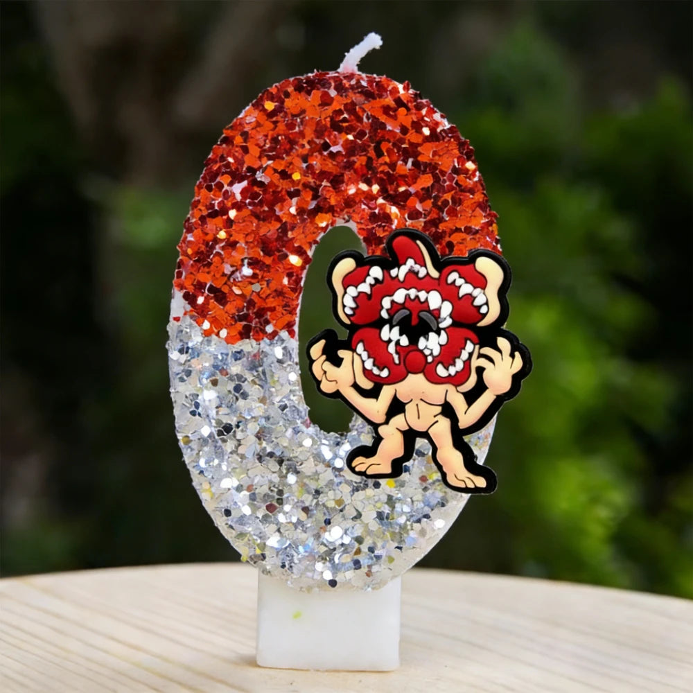 bougie chiffre rouge blanche paillettes figurine singe décoration anniversaire enfant festive stranger things