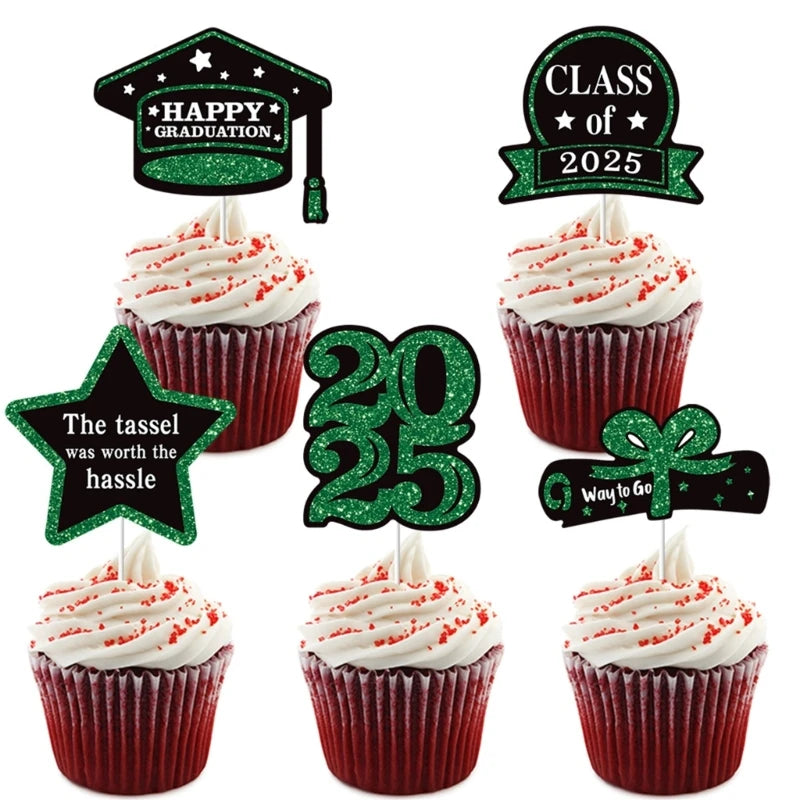 décorations cupcakes fête anniversaire glitter doré noir bleu vert piques messages graduation chiffres