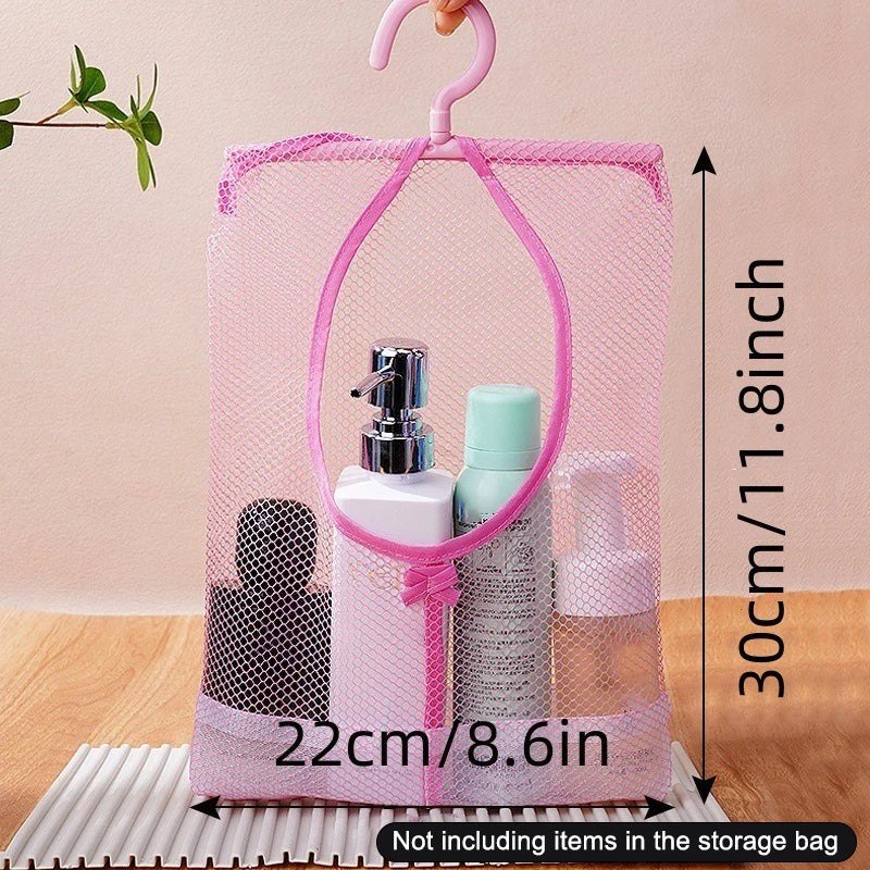 sacs suspendus toile maille blanc rose bleu crochet translucides cosmétiques toilette