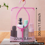 sacs suspendus toile maille blanc rose bleu crochet translucides cosmétiques toilette