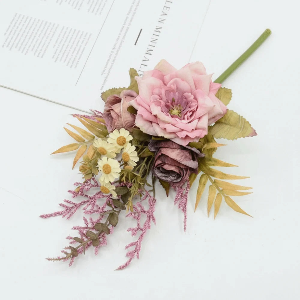 bouquet fleurs artificielles roses blanches vertes decoration intérieure classique naturelle occasion fête mariage