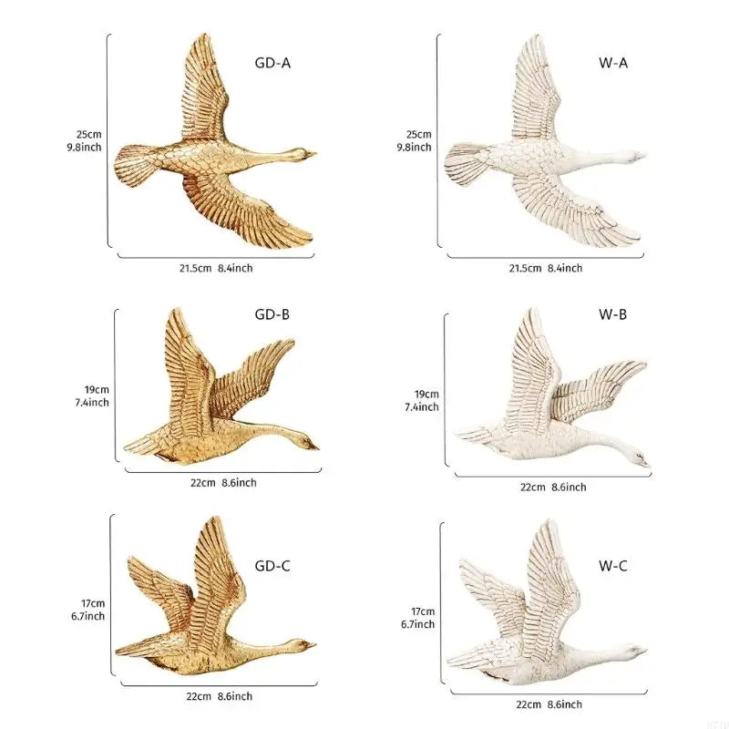 décoration murale oiseau volant résine détaillée relief blanc doré réaliste trois dimensions salon chambre