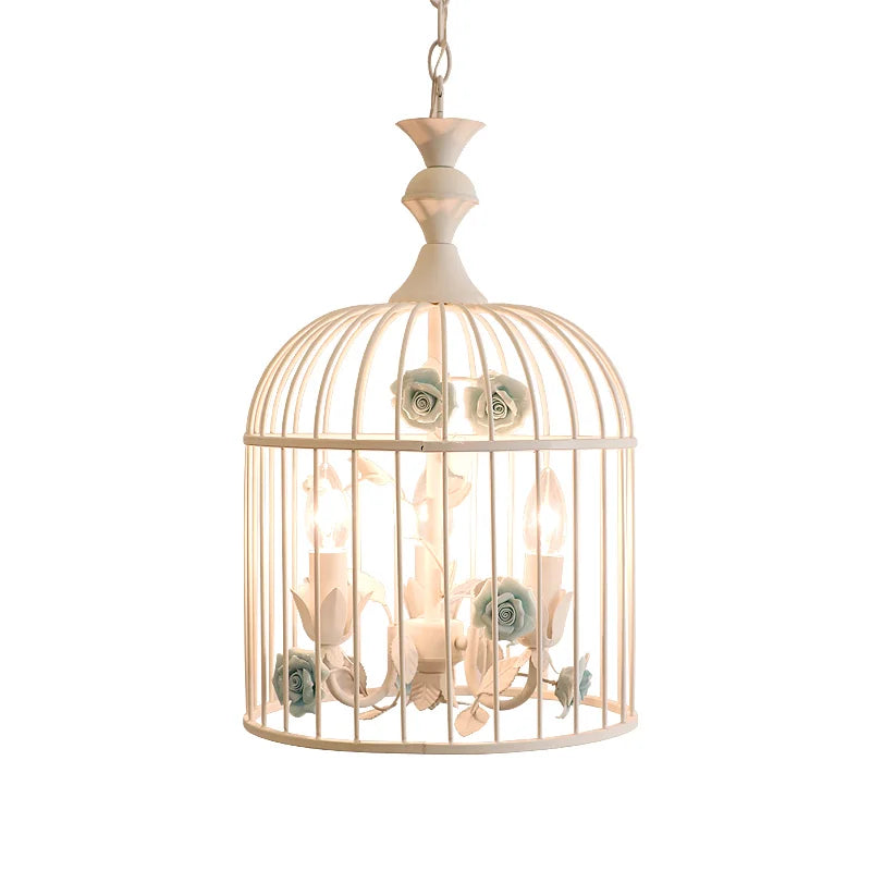 cage oiseaux suspendue vintage fleurs céramique rose clair blanc romantique
