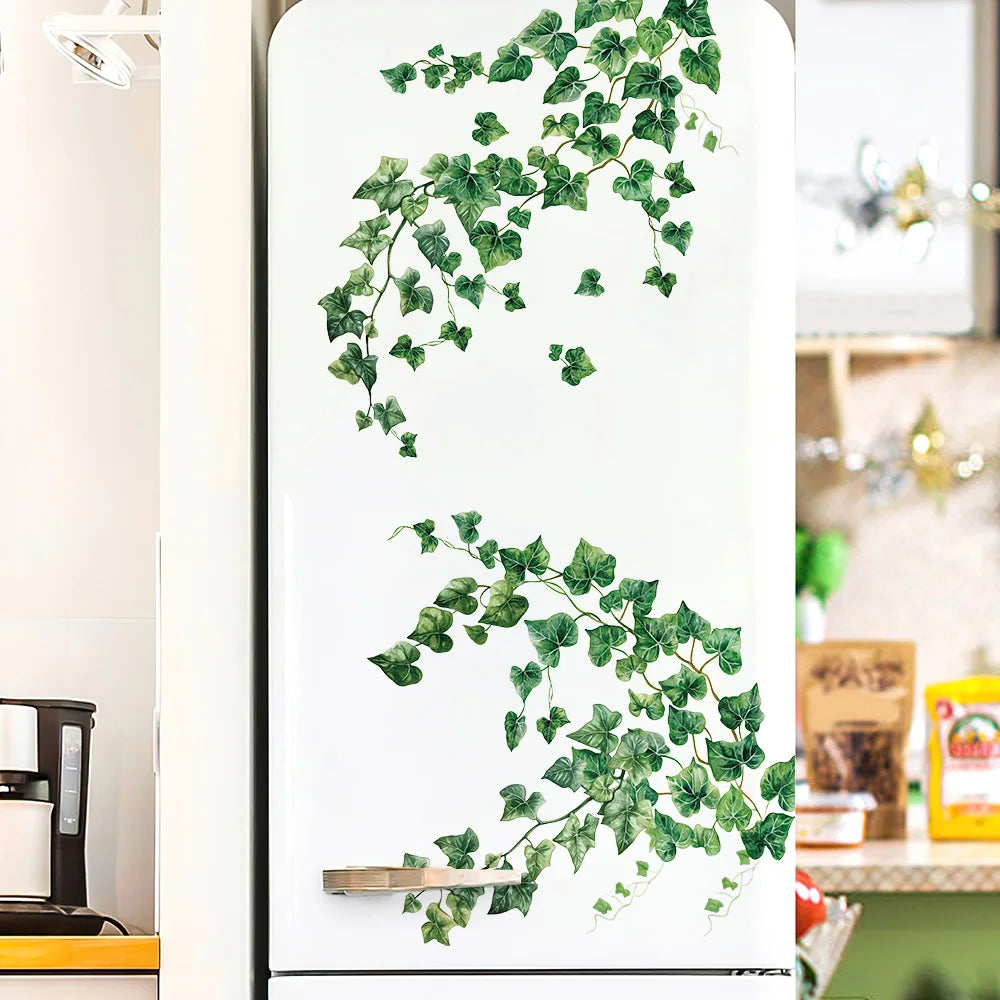 sticker mural lierre feuilles vert illustration aquarelle adhésif décoration intérieure moderne naturel bohème