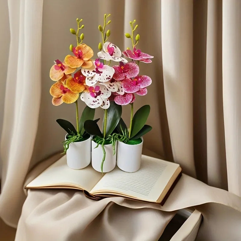 Décoration intérieure orchidées artificielles fleurs taches noires feuilles vertes pot blanc moderne chambre