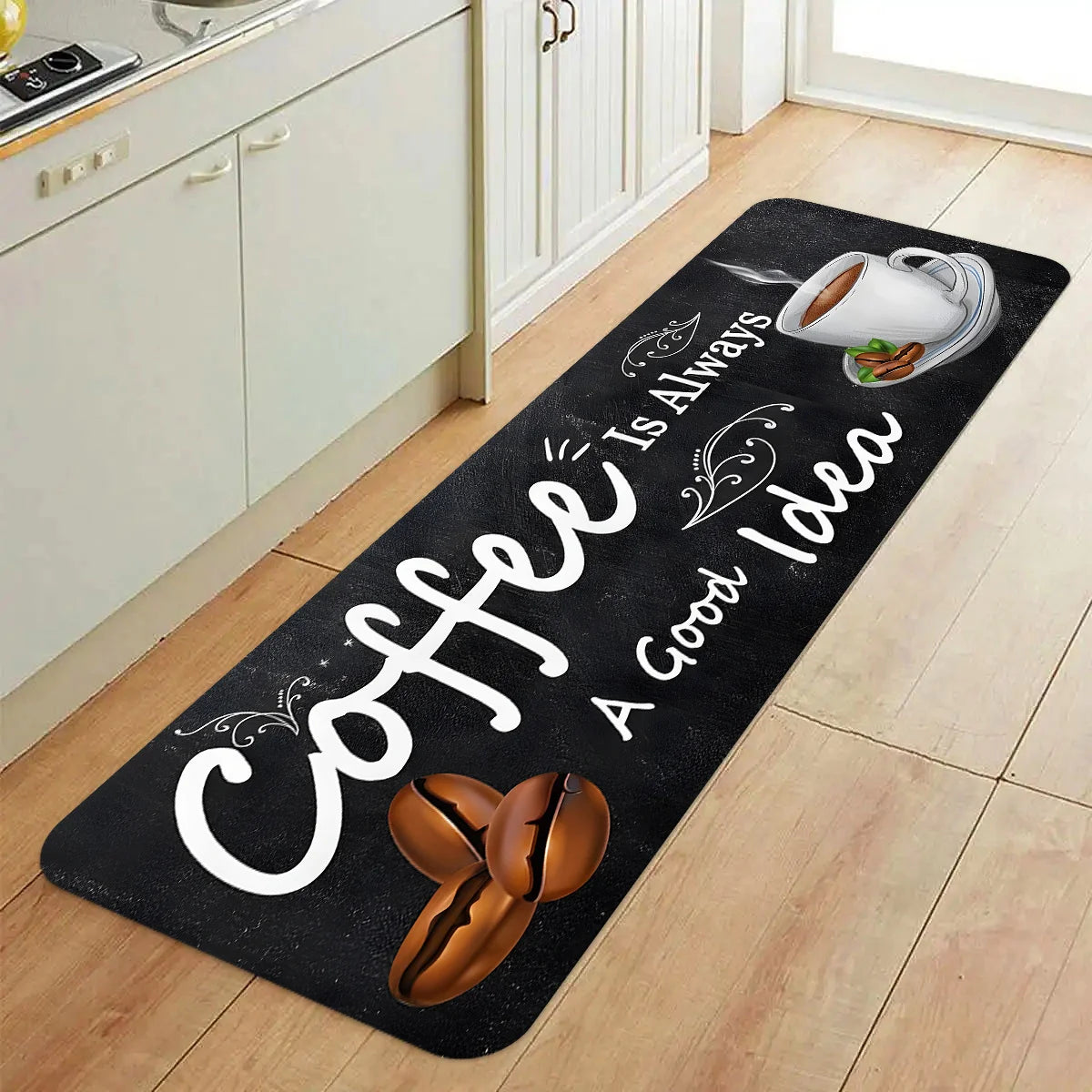 tapis sol moderne noir coffee time fleurs intérieur salon décoration chambre bainextérieur