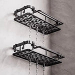 étagère salle bain adhésive noire moderne grille perforations serviette brosse dents góc nhìn khách